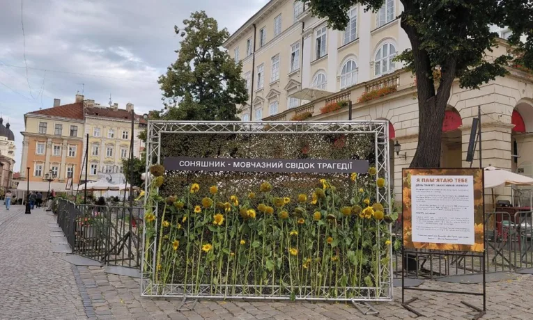 До Дня пам’яті захисників України у Львові встановили інсталяцію із соняхами