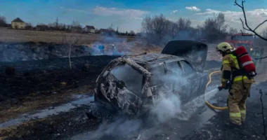 На Львівщині через підпал сухостою згоріла автівка
